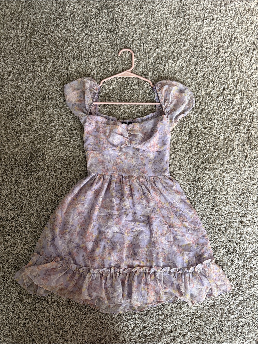 Windsor Lavender Floral Puff-Sleeve Mini Dress